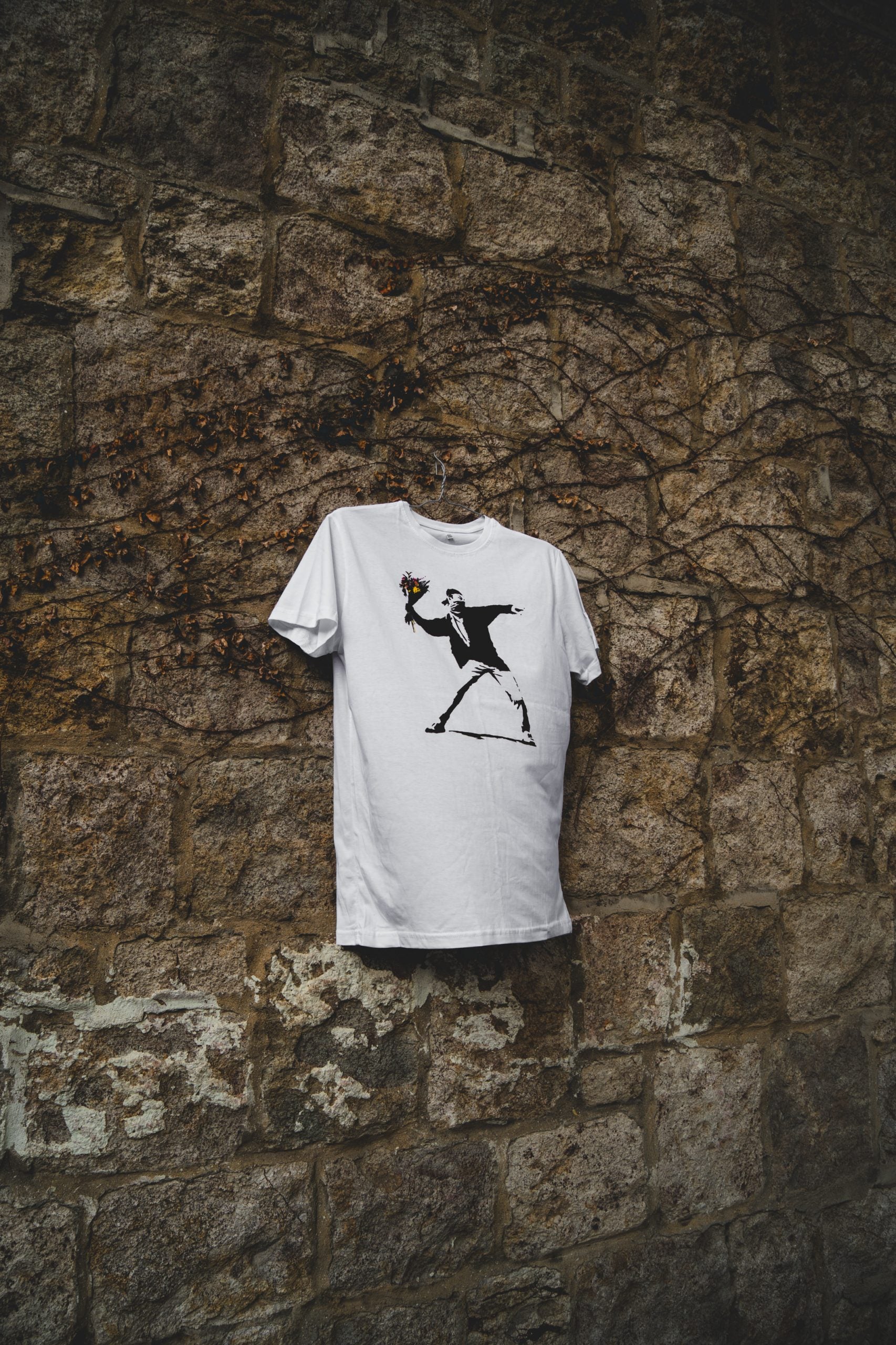 Flower Thrower White T-Shirt - Banksy Art Shop