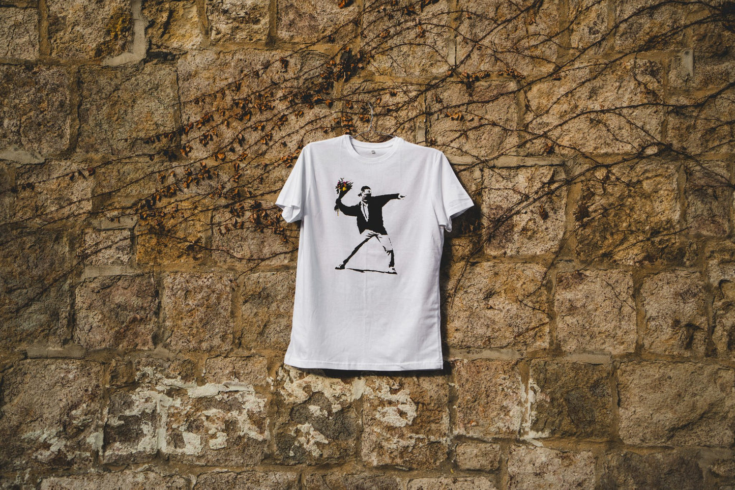 Flower Thrower White T-Shirt - Banksy Art Shop