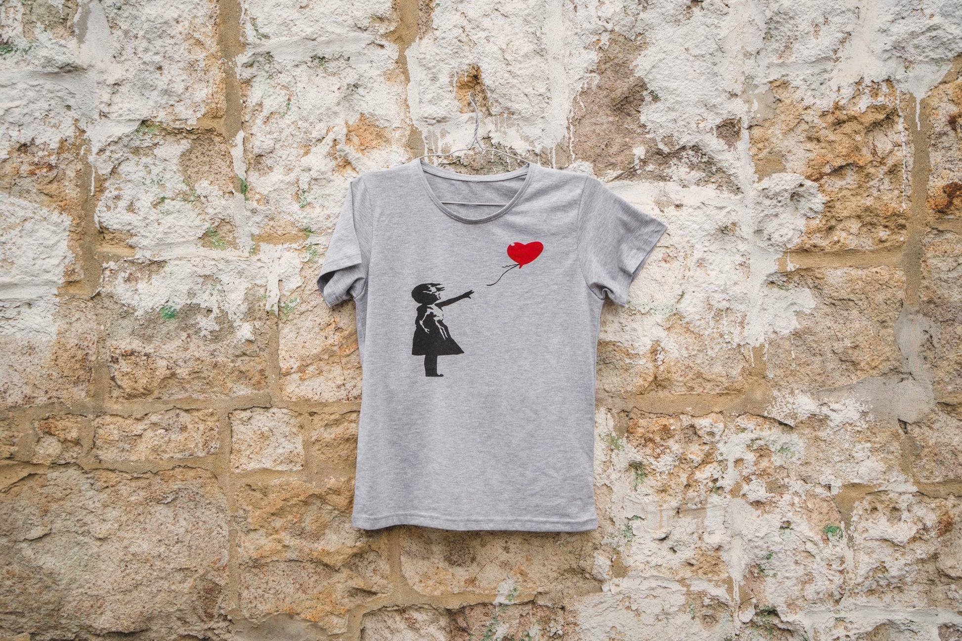 Girl With Balloon Gray T-Shirt - Banksy Art Shop