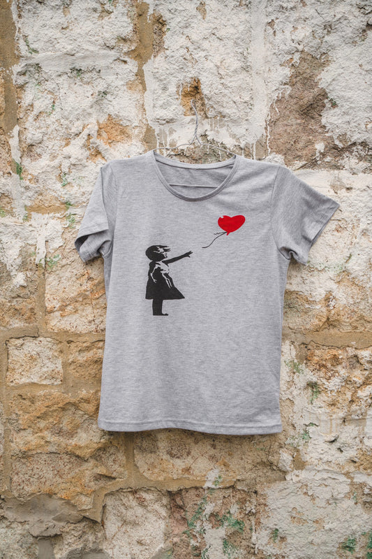 Girl With Balloon Gray T-Shirt - Banksy Art Shop