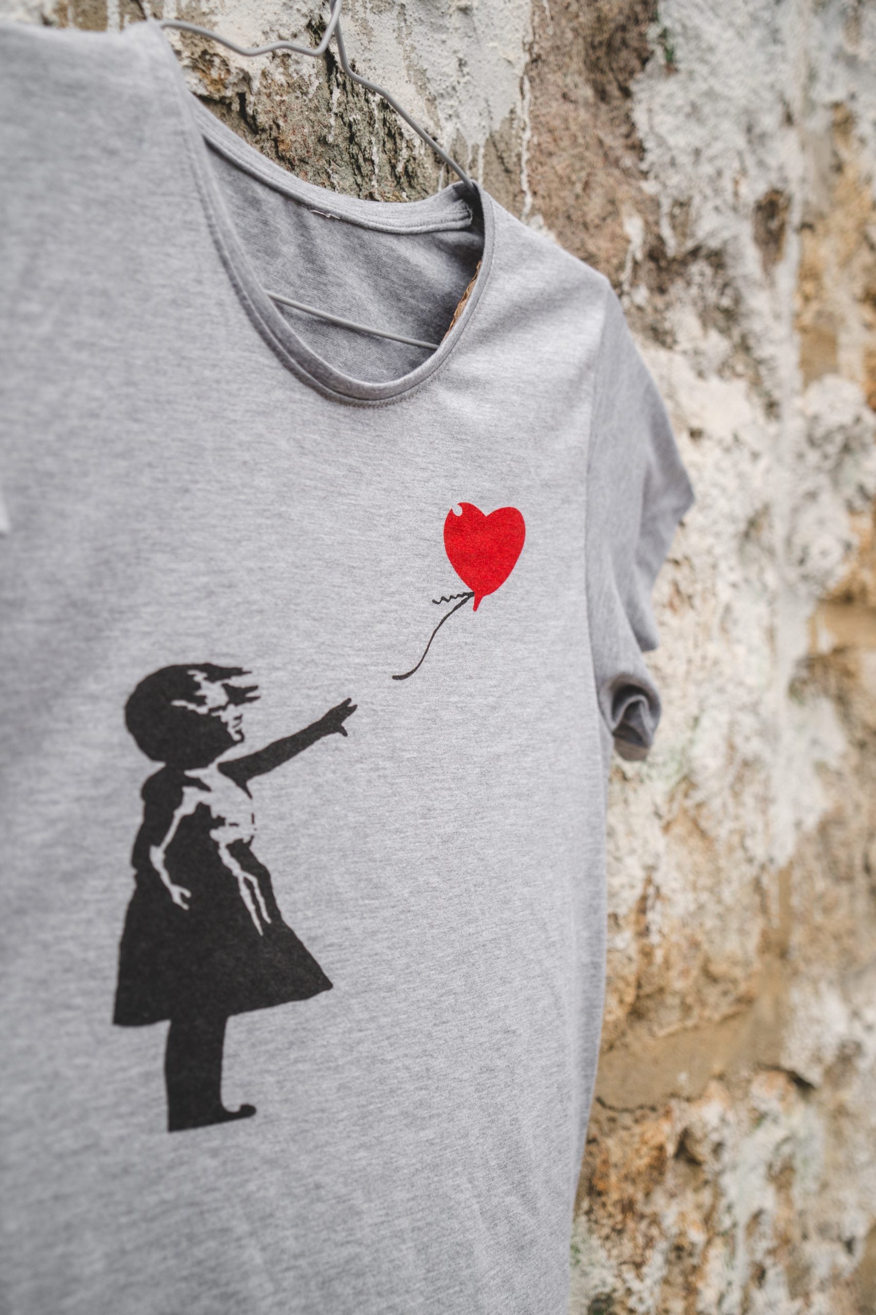 Girl With Balloon Gray T-Shirt - Banksy Art Shop