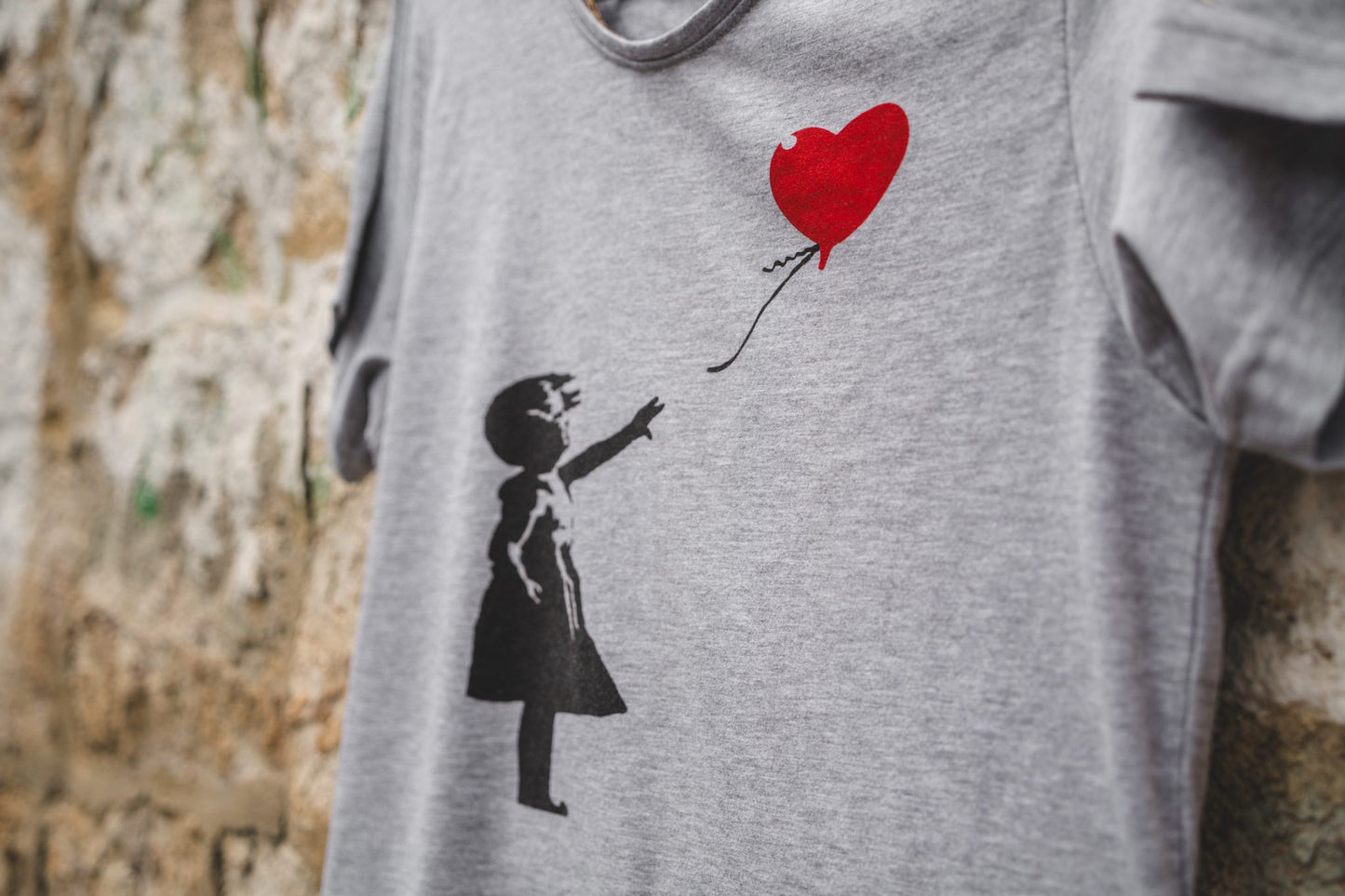 Girl With Balloon Gray T-Shirt - Banksy Art Shop